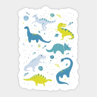 Space Dinosaurs in Bright Green and Blue Sticker